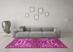 Machine Washable Oriental Pink Industrial Rug in a Living Room, wshurb1135pnk