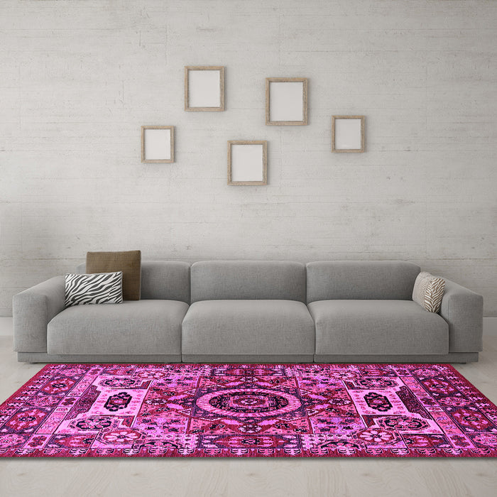 Machine Washable Oriental Pink Industrial Rug in a Living Room, wshurb1135pnk