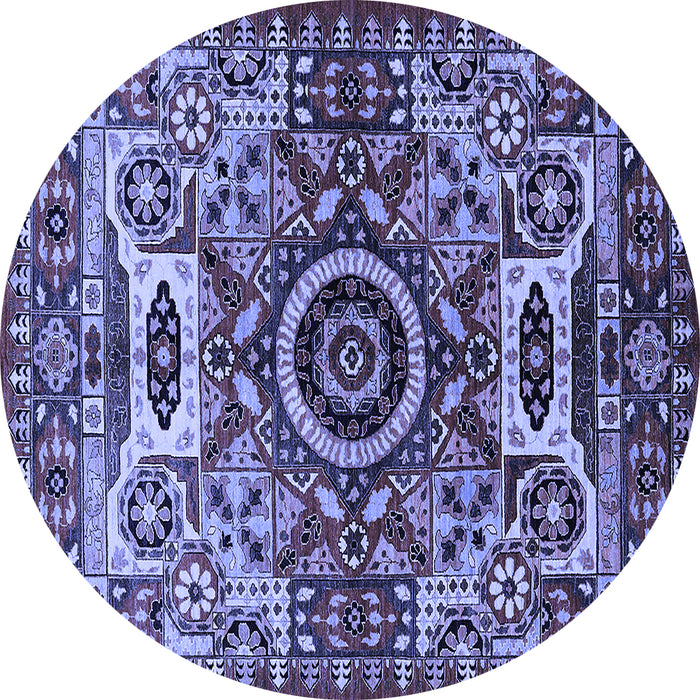 Round Machine Washable Oriental Blue Industrial Rug, wshurb1135blu