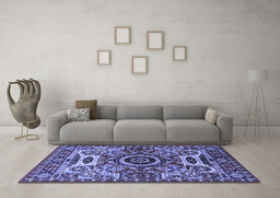 Machine Washable Oriental Blue Industrial Rug in a Living Room, wshurb1135blu