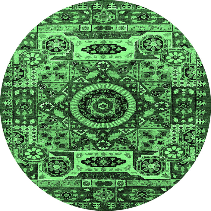Round Machine Washable Oriental Emerald Green Industrial Area Rugs, wshurb1135emgrn