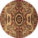 Round Machine Washable Oriental Brown Industrial Rug, wshurb1135brn