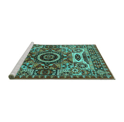 Sideview of Machine Washable Oriental Turquoise Industrial Area Rugs, wshurb1135turq