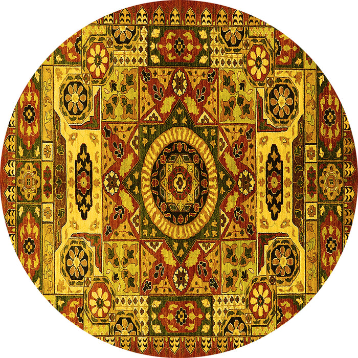 Round Machine Washable Oriental Yellow Industrial Rug, wshurb1135yw