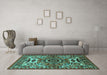 Machine Washable Oriental Turquoise Industrial Area Rugs in a Living Room,, wshurb1135turq