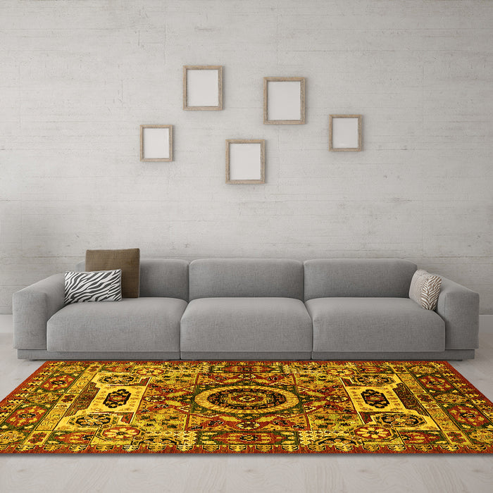 Machine Washable Oriental Yellow Industrial Rug in a Living Room, wshurb1135yw