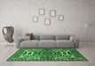 Machine Washable Oriental Emerald Green Industrial Area Rugs in a Living Room,, wshurb1135emgrn