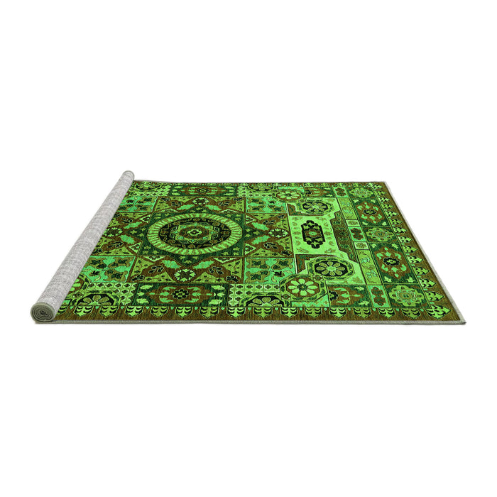 Sideview of Machine Washable Oriental Green Industrial Area Rugs, wshurb1135grn