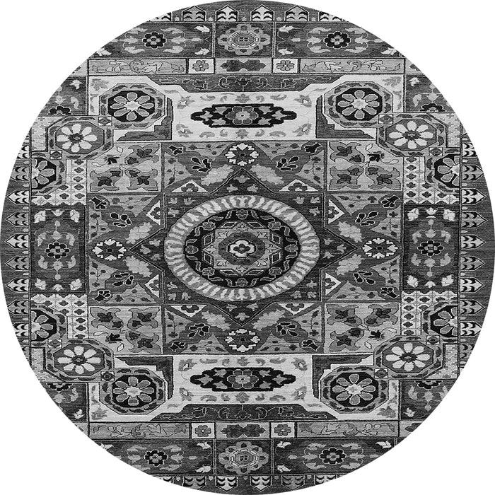 Round Machine Washable Oriental Gray Industrial Rug, wshurb1135gry