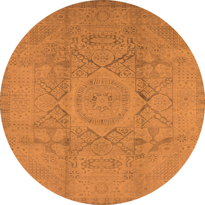 Round Machine Washable Oriental Orange Industrial Area Rugs, wshurb1136org