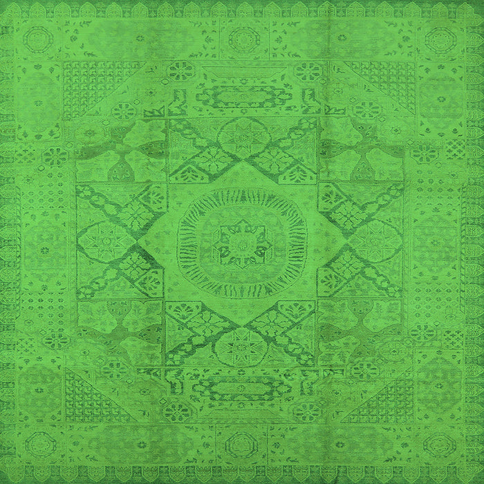 Square Machine Washable Oriental Green Industrial Area Rugs, wshurb1136grn