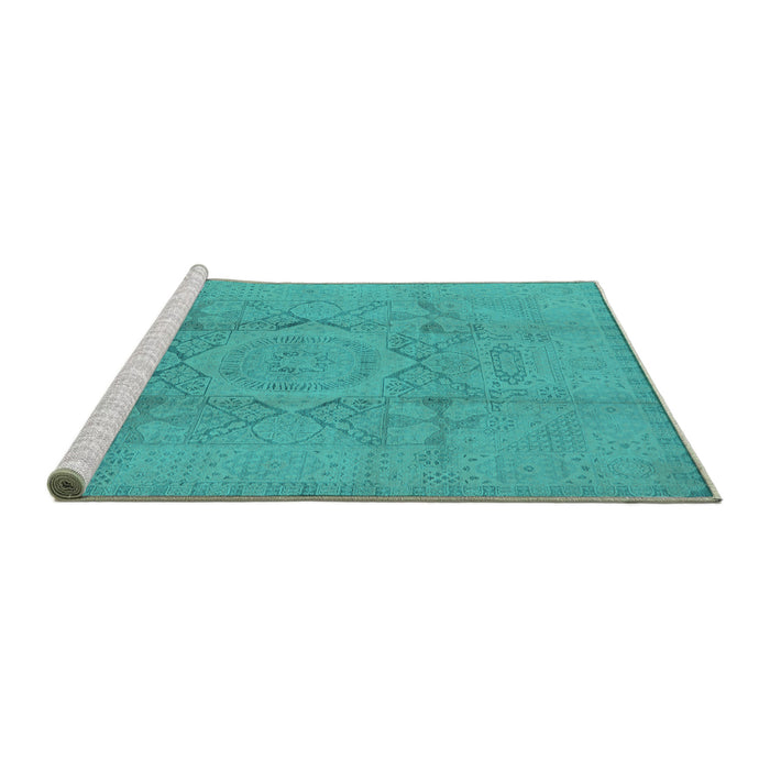Sideview of Machine Washable Oriental Turquoise Industrial Area Rugs, wshurb1136turq