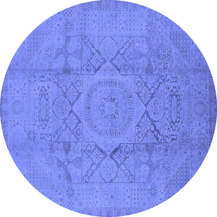 Round Oriental Blue Industrial Rug, urb1136blu