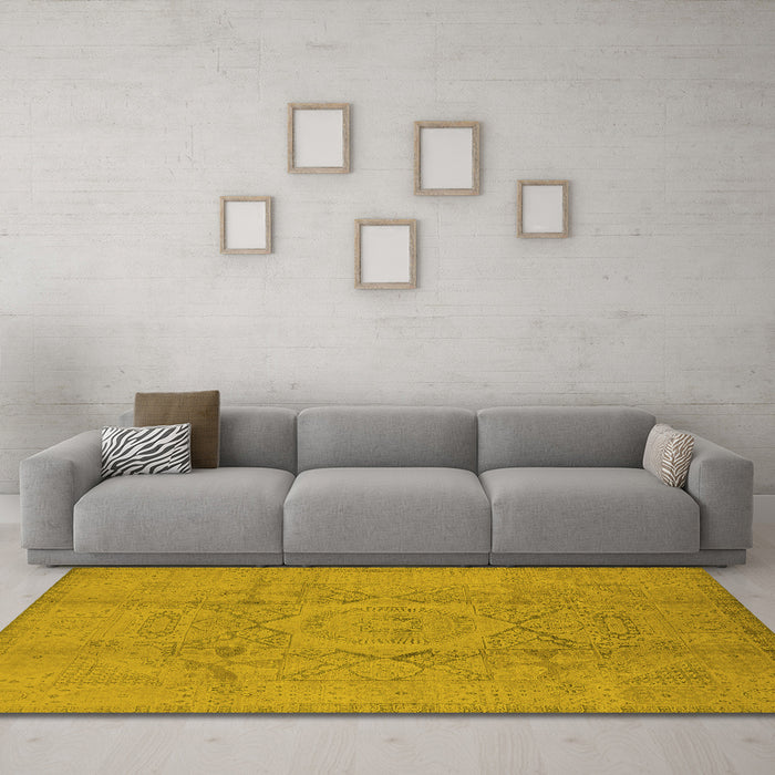 Machine Washable Oriental Yellow Industrial Rug in a Living Room, wshurb1136yw