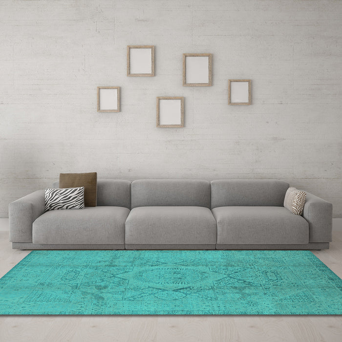 Machine Washable Oriental Turquoise Industrial Area Rugs in a Living Room,, wshurb1136turq