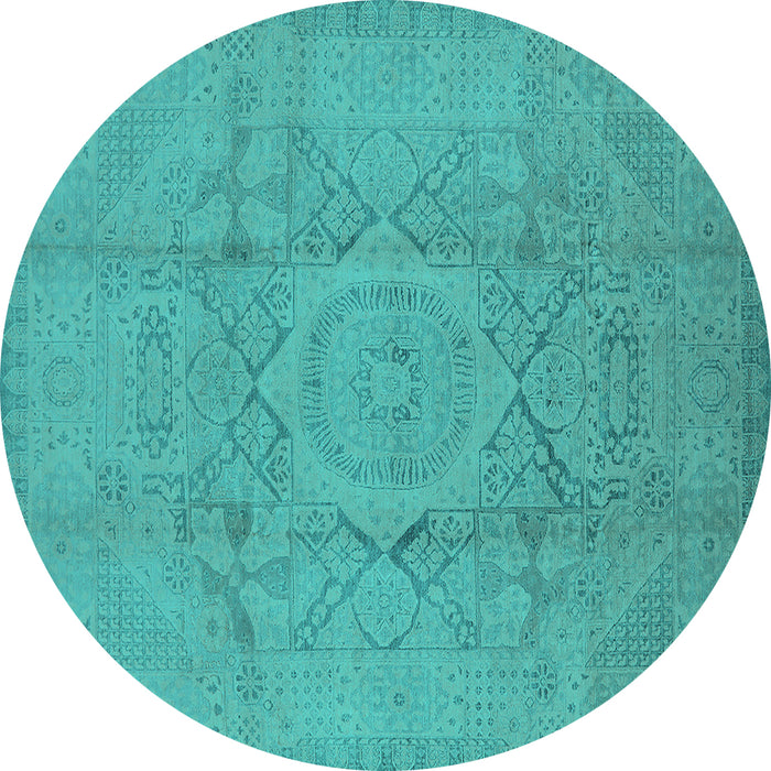 Round Oriental Turquoise Industrial Rug, urb1136turq