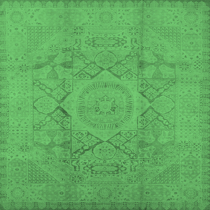 Square Machine Washable Oriental Emerald Green Industrial Area Rugs, wshurb1136emgrn