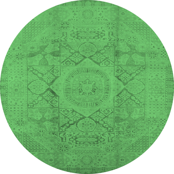 Round Machine Washable Oriental Emerald Green Industrial Area Rugs, wshurb1136emgrn