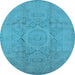 Round Machine Washable Oriental Light Blue Industrial Rug, wshurb1136lblu