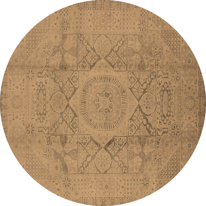 Round Machine Washable Oriental Brown Industrial Rug, wshurb1136brn