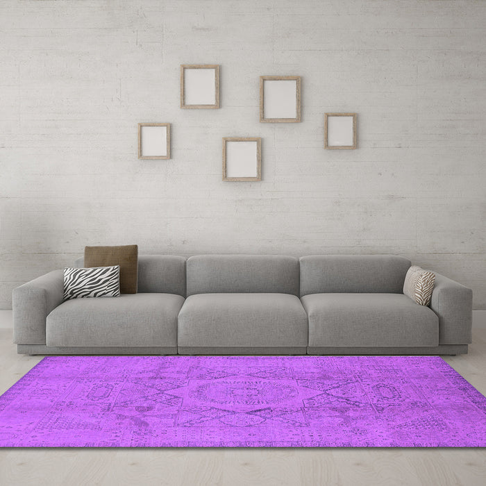 Machine Washable Oriental Purple Industrial Area Rugs in a Living Room, wshurb1136pur