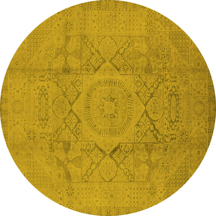 Round Oriental Yellow Industrial Rug, urb1136yw