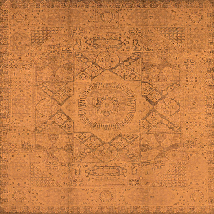 Square Machine Washable Oriental Orange Industrial Area Rugs, wshurb1136org