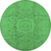 Round Oriental Emerald Green Industrial Rug, urb1136emgrn