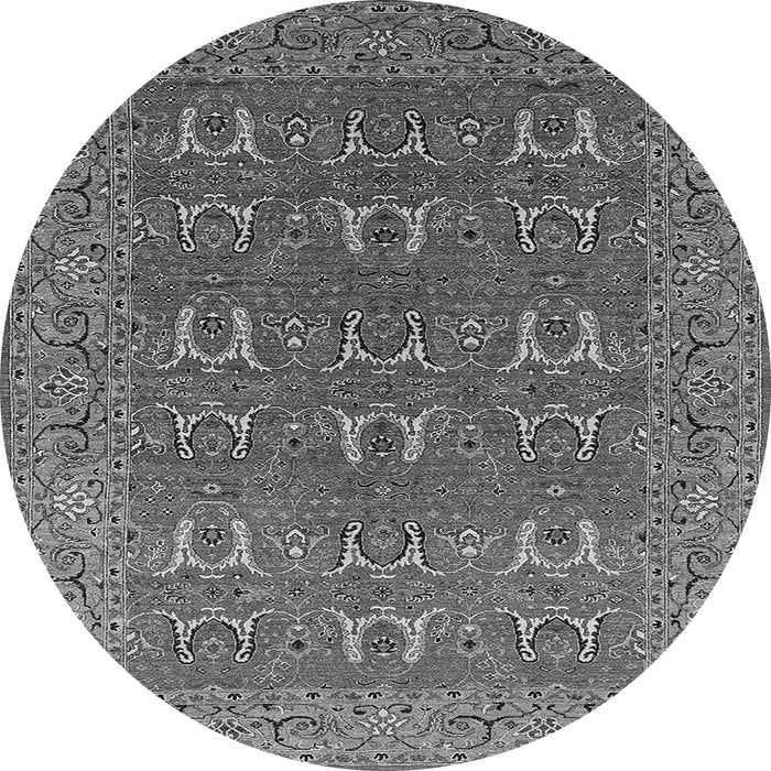 Round Machine Washable Oriental Gray Industrial Rug, wshurb1137gry