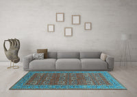 Machine Washable Oriental Light Blue Industrial Rug, wshurb1137lblu