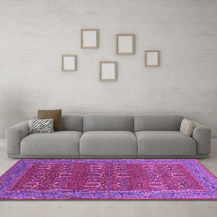 Machine Washable Oriental Purple Industrial Area Rugs in a Living Room, wshurb1137pur