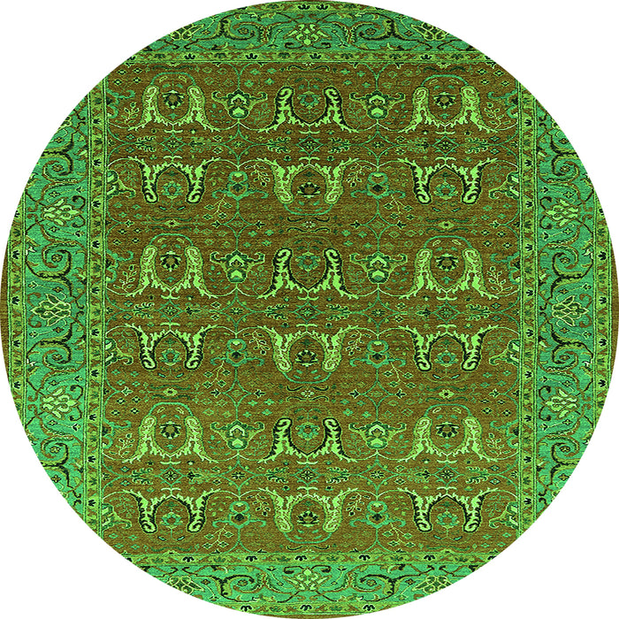 Round Machine Washable Oriental Green Industrial Area Rugs, wshurb1137grn