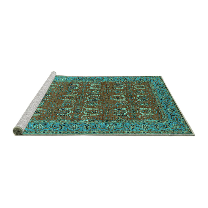Sideview of Machine Washable Oriental Turquoise Industrial Area Rugs, wshurb1137turq