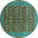 Round Oriental Turquoise Industrial Rug, urb1137turq