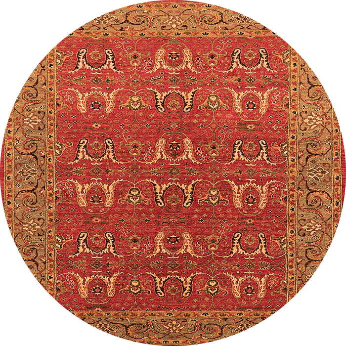 Round Machine Washable Oriental Orange Industrial Area Rugs, wshurb1137org