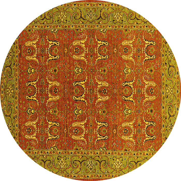 Round Machine Washable Oriental Yellow Industrial Rug, wshurb1137yw