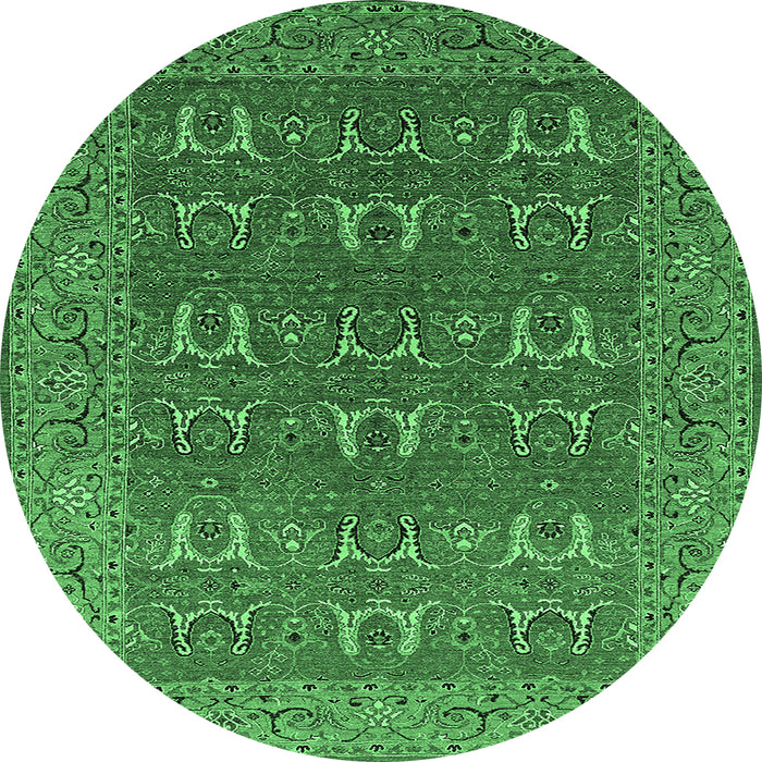 Round Oriental Emerald Green Industrial Rug, urb1137emgrn