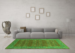 Machine Washable Oriental Green Industrial Area Rugs in a Living Room,, wshurb1137grn