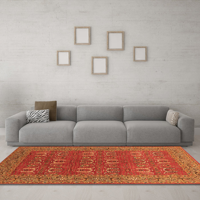 Machine Washable Oriental Orange Industrial Area Rugs in a Living Room, wshurb1137org
