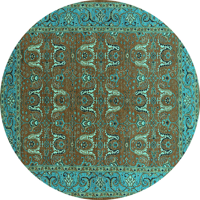 Round Machine Washable Oriental Turquoise Industrial Area Rugs, wshurb1137turq
