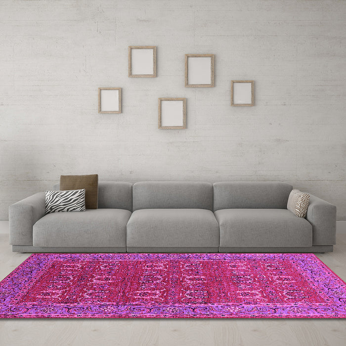 Machine Washable Oriental Pink Industrial Rug in a Living Room, wshurb1137pnk