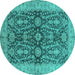 Round Machine Washable Oriental Turquoise Industrial Area Rugs, wshurb1138turq