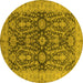 Round Machine Washable Oriental Yellow Industrial Rug, wshurb1138yw