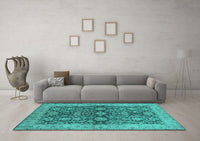 Machine Washable Oriental Turquoise Industrial Rug, wshurb1138turq