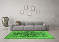 Machine Washable Oriental Green Industrial Rug, wshurb1138grn