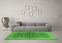 Machine Washable Oriental Green Industrial Area Rugs in a Living Room,, wshurb1138grn