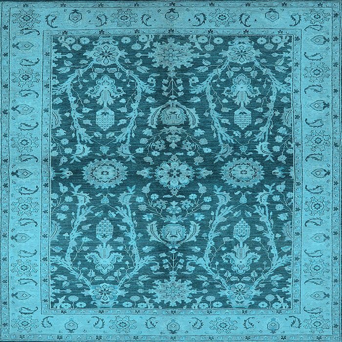 Square Machine Washable Oriental Light Blue Industrial Rug, wshurb1138lblu