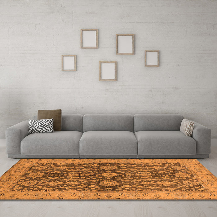 Machine Washable Oriental Orange Industrial Area Rugs in a Living Room, wshurb1138org