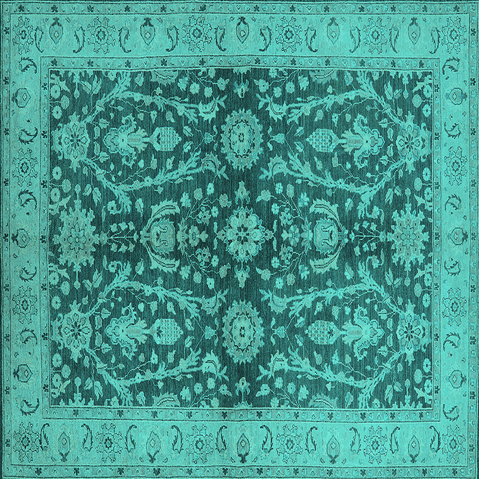 Square Machine Washable Oriental Turquoise Industrial Area Rugs, wshurb1138turq