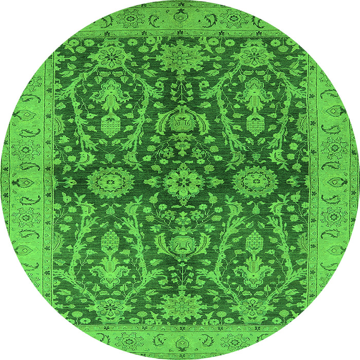 Round Machine Washable Oriental Green Industrial Area Rugs, wshurb1138grn